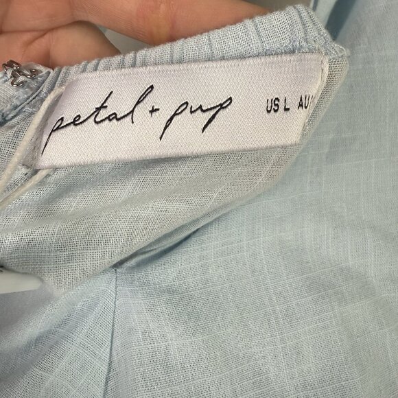 Petal & Pup Betsy Halter Neck Maxi Dress Pale Blue Cotton L Wedding Summer - Picture 9 of 10